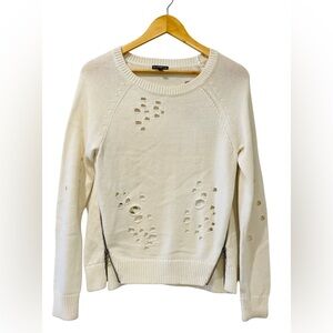 Express Ivory Sweater with Distressed Details